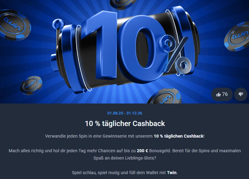 Twin Casino 10 Prozent tägliches Cashback