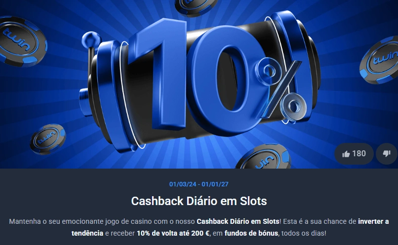Cashback diário de 10% em slots no Twin Casino