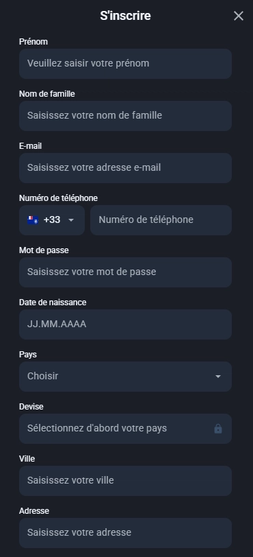 Formulaire d'inscription Twin Casino avec les champs personnels, les coordonnées et les informations du compte.