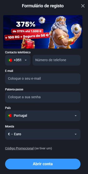 Formulário de registo do Twin Casino com campos de contacto, e-mail e palavra-passe