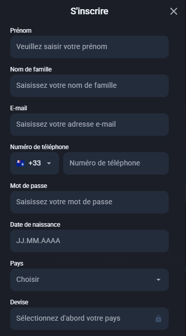 Formulaire d'inscription Twin Casino avec les champs personnels et les informations du compte.