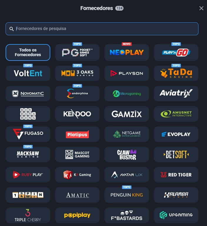 Lista de fornecedores de jogos disponíveis no Twin Casino