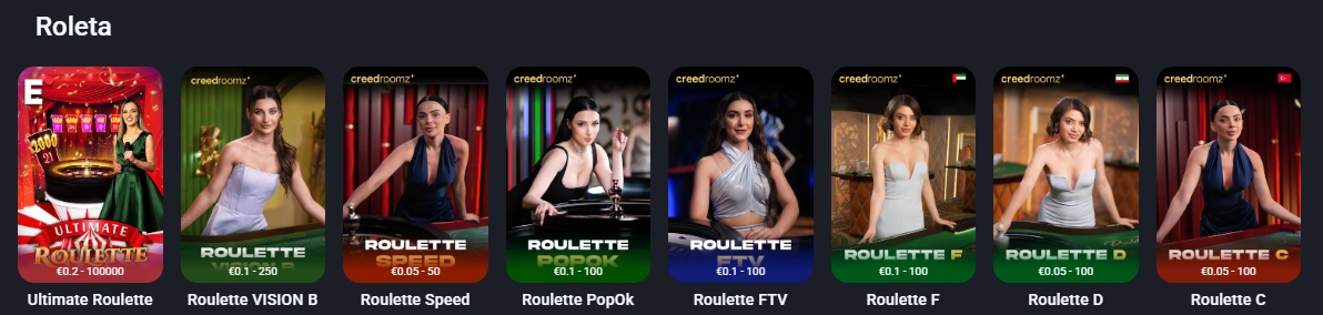 Secção de roleta ao vivo do Twin Casino com várias mesas disponíveis