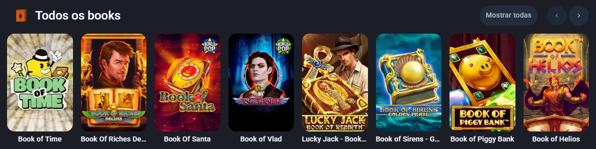 Prateleira de jogos de livros do Twin Casino com vários títulos
