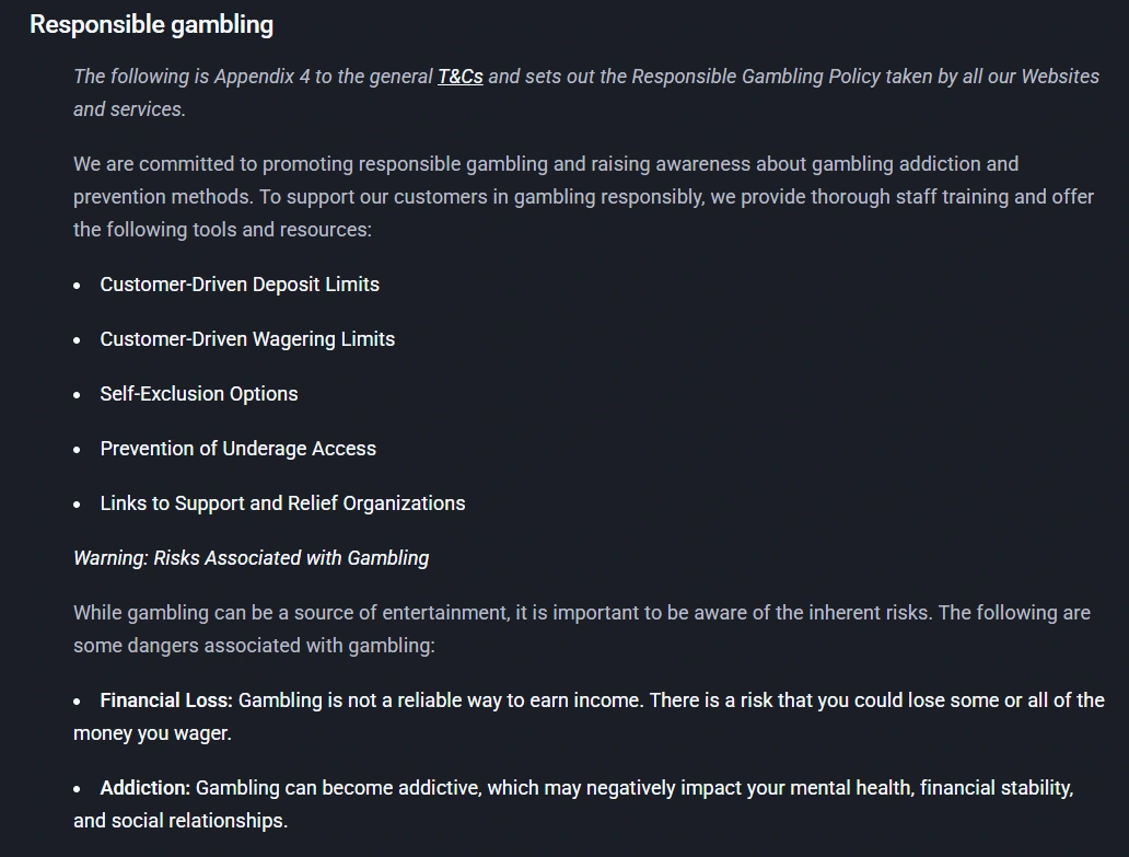 Twin Casino Responsible Gambling page showing deposit, wagering and self-exclusion options