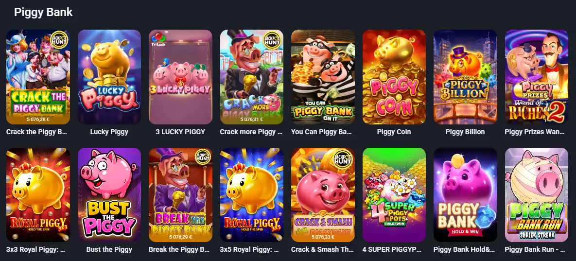 Twin Casino Golden Piggy Bank shelf featuring pig-themed money games