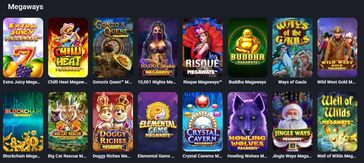 Twin Casino Megaways shelf featuring variable-reel slot games